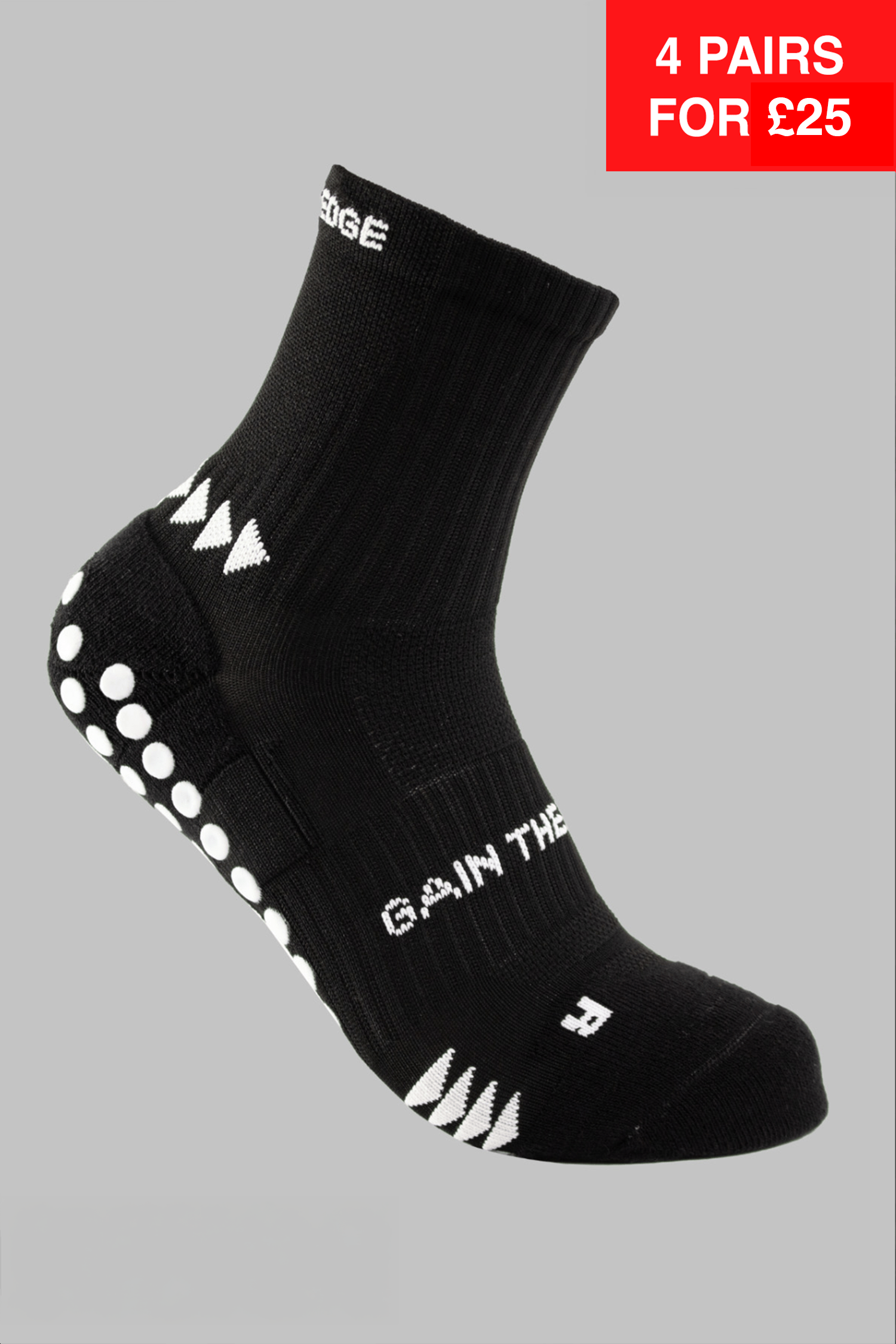 Grip Running Socks Quarter Length - Black